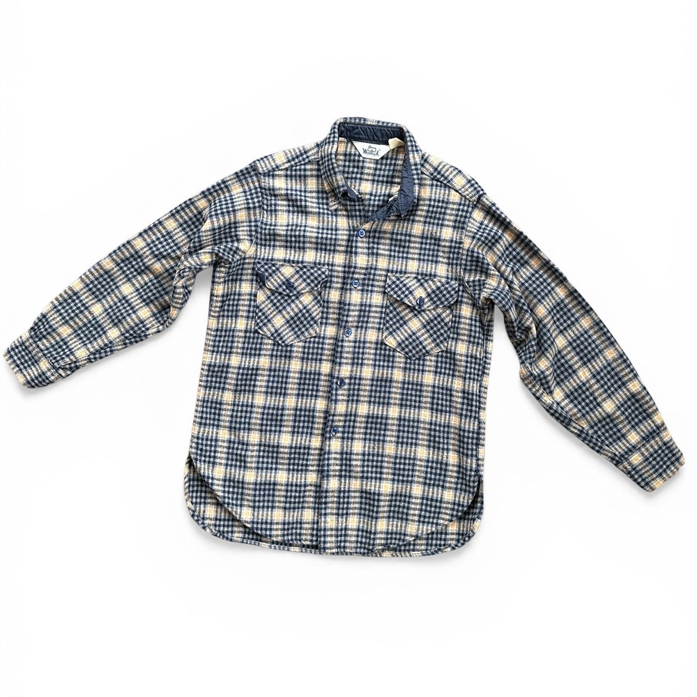 Woolrich Flannel Shirt Mens Medium Blue Yellow Plaid Vintage Button Down